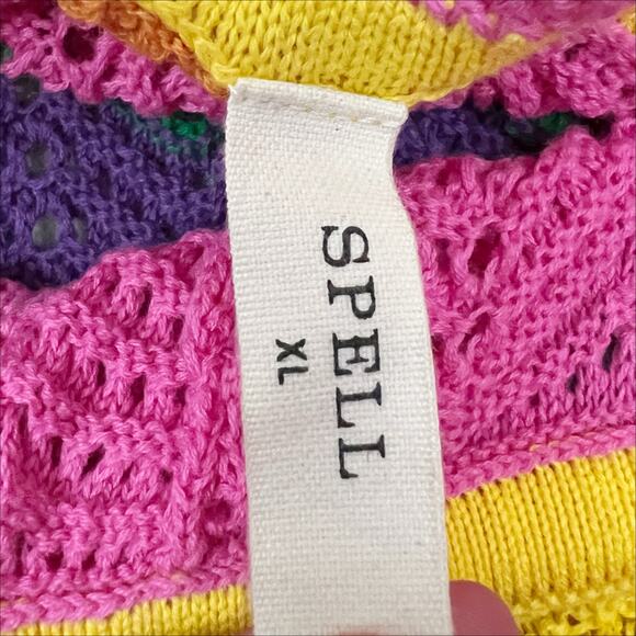 SPELL Ziggy Sleeveless Crochet Romper in Sorbet Stripes Size XL - Picture 8 of 10